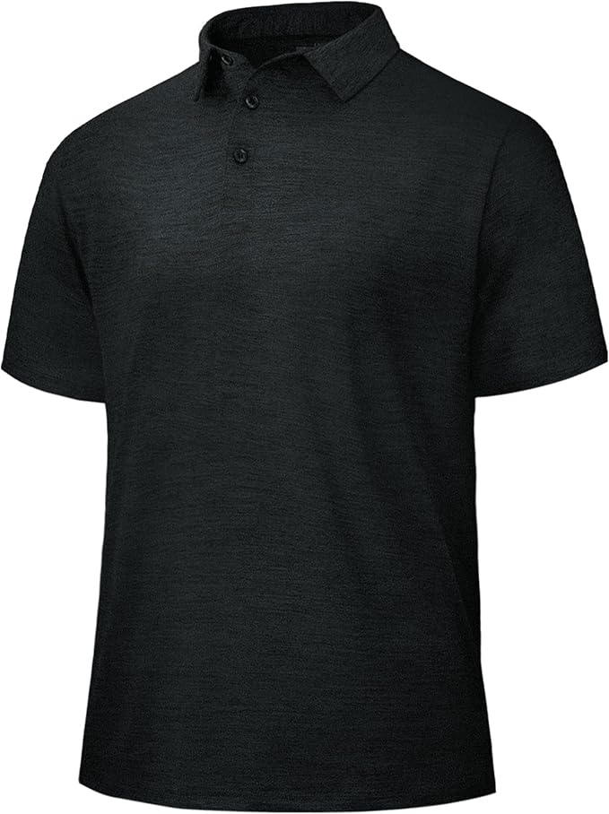 Polo Shirts for Men - Quick Dry Moisture Wicking Black Short Sleeve Performance Golf T Shirts for Casual Work Athletic