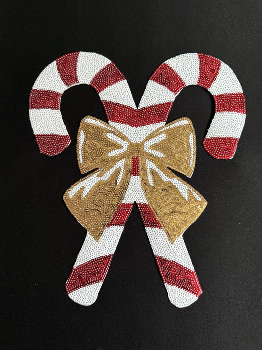 Christmas Candy Cane Sequin Patch Christmas Sweatshirt