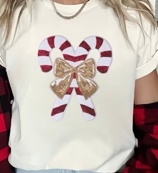 Christmas Candy Cane Sequin Patch Christmas Sweatshirt