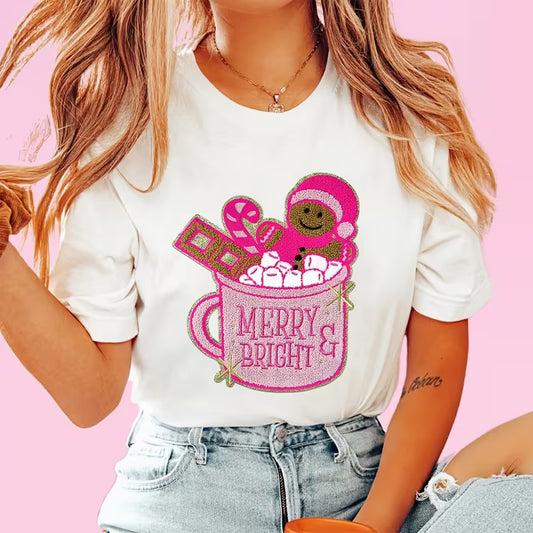 Merry & Bright Hot Cocoa Chenille Patch Christmas Sweatshirt