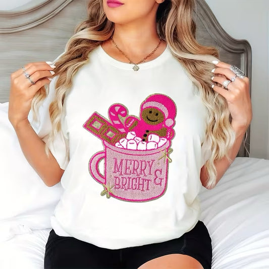 Merry & Bright Hot Cocoa Chenille Patch Christmas Sweatshirt