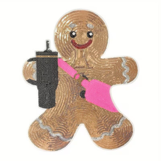 Gingerbread Fashion Sequin Patch Christmas Sweatshirt